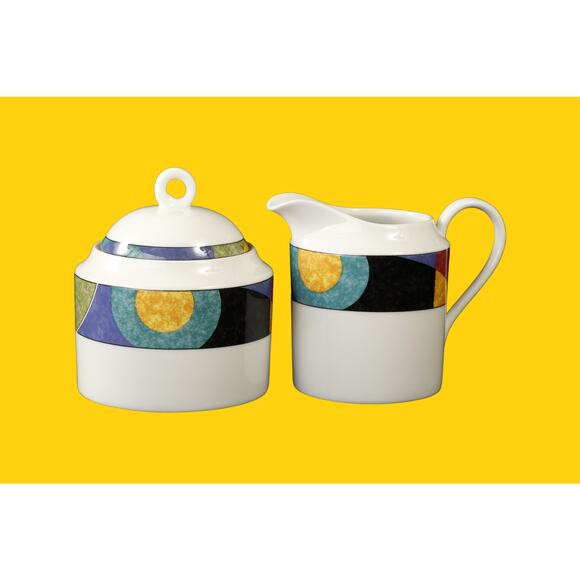 90s Creamer & Lidded Sugar in Mikasa Currents Pattern - Picture 1 of 9